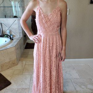 Lulus Unending Love Pink Lace Maxi Dress S